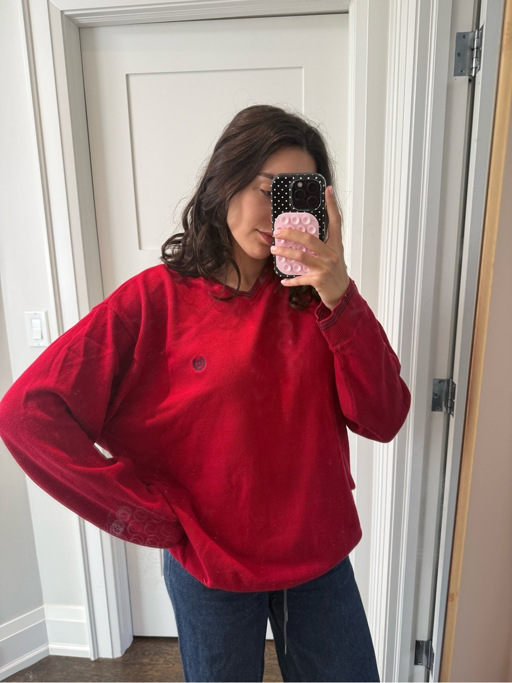 Chaps Red Women's Crewneck Pullover Sweatshirt